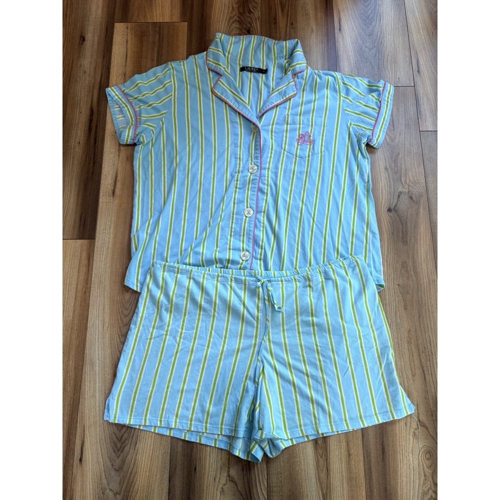 Lauren Ralph Lauren Pajamas PJ Set Blue Striped Women's XL Shorts Cotton Blend